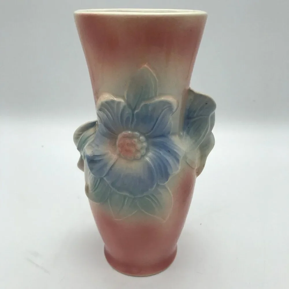 Vintage Royal Copley Pottery Carol's Corsage Pink Blue Floral Relief Vase 7 inch